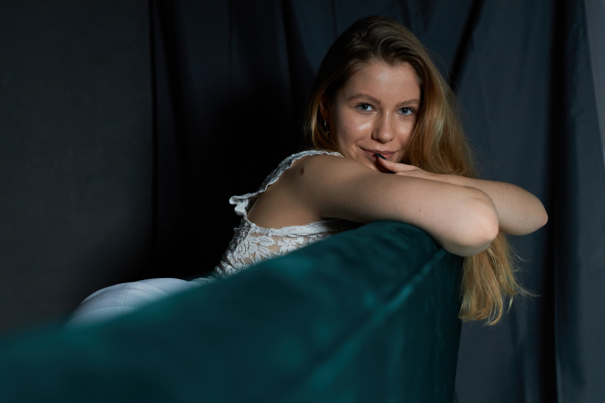 Girl lying on a couch